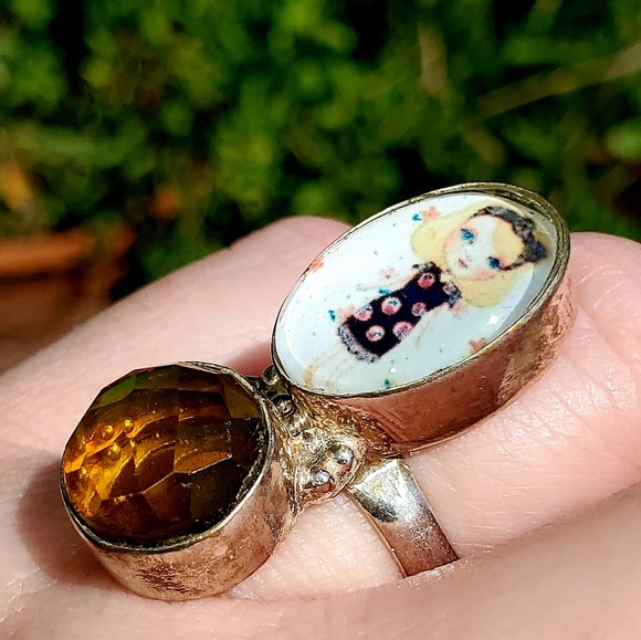 New Unique Fancy Glass Anime Girl Rainbow Topaz Magic 925 Silver Ring. - Picture 5 of 16